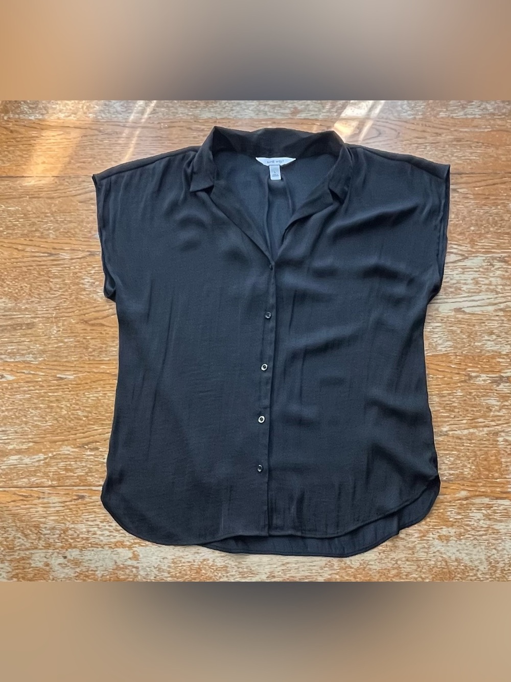 Nine West Short Sleeve Black Easy Lapel Shirt Size Large